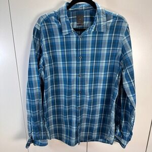 Gap Designed&Crafted Mens Large Cobalt Blue Plaid Button Down Shirt Long‎ Sleeve